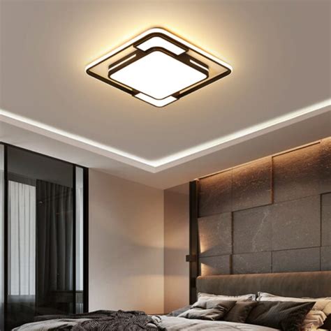 Modern LED Ceiling Light with Remote Black Dimmable Lamp Square Rectangle Lighting for Living ...