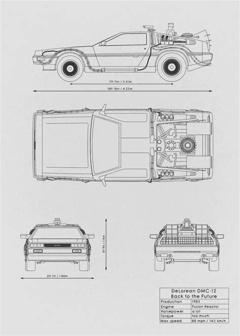 DeLorean DMC-12 BTTF Blueprint - Download free blueprint for 3D ...