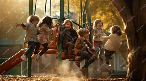 Premium AI Image | children playing on a swing in a park