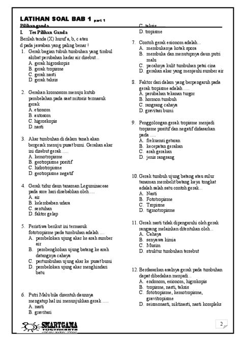 (DOC) Latihan Soal tentang Sistem Gerak pada Tumbuhan part 1