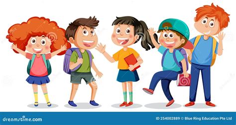 School Kids Cartoon Characters Set Stock Vector - Illustration of object, education: 254002889