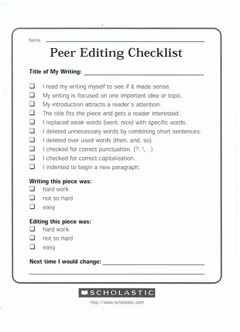 Peer Editing Checklist Pdf