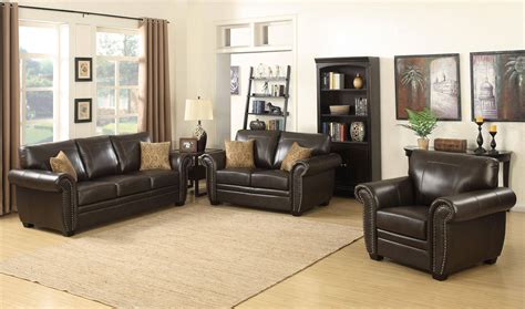 Buy AC Pacific Louis Sofa Loveseat and Chair Set 3 Pcs in Dark Brown, leather gel online