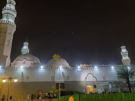 Beautiful Exterior View Of Masjid Quba In Night Lights Stock Photo ...