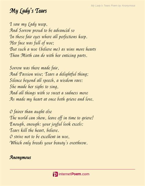 My Lady's Tears Poem by Anonymous