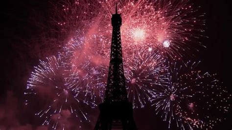 Celebratory Colorful Fireworks Over Eiffel Tower Stock Footage Video ...