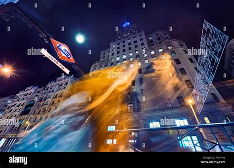 Gran Via street at night. Madrid. Spain Stock Photo - Alamy