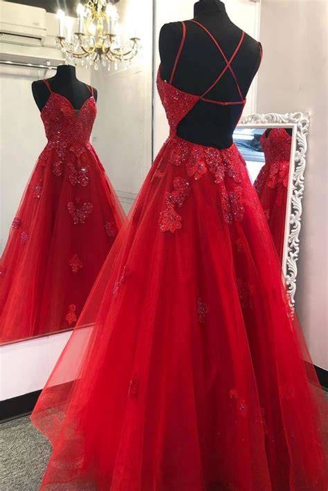 Gorgeous V Neck Backless Red Lace Prom Dress 2020, Backless Red Lace F – abcprom