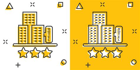 Hotel 3 stars sign icon in comic style. Inn building cartoon vector ...