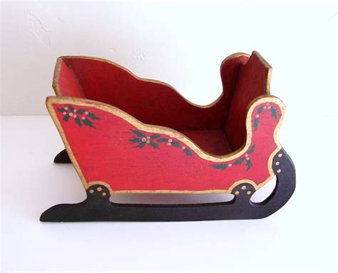 WOODEN CHRISTMAS SLEIGH Hand Painted For Small Arrangement