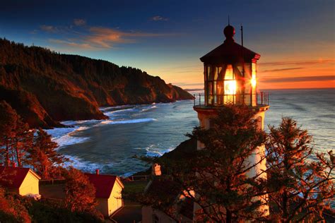 Küste von Oregon Leuchtturm Meer Sonnenuntergang Landschaft Ocean Sonnenaufgang Herbst kühlen HD ...