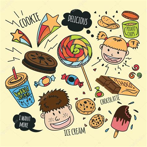 Various snack cartoon icons Stock Illustration by ©mhatzapa #89580580