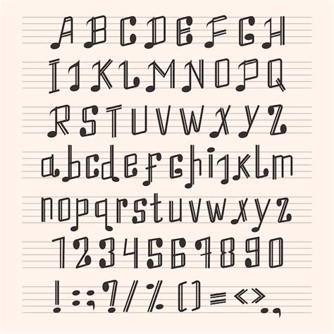 Premium Vector | Musical decorative notes alphabet font hand mark music score abc typography ...