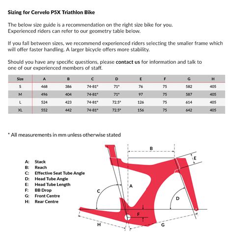 Cervelo Bike Size Chart