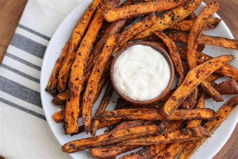 Spicy Air Fryer Sweet Potato Fries + Creamy Chili Lime Dip