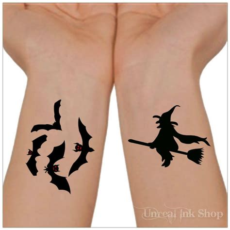 Halloween Temporary Tattoo Witch and Bats Wrist Tattoos - Etsy