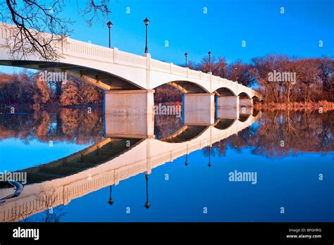 Assiniboine Park foot bridge crossing the Assiniboine River, Winnipeg ...