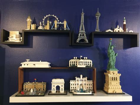 I finally put up some shelves for my spouse’s Lego Architecture collection. The off one is a ...