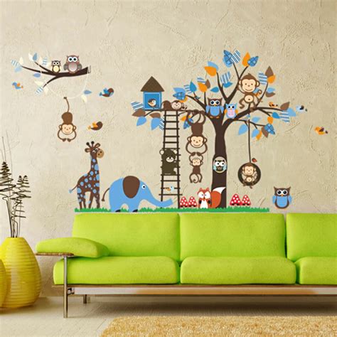 Large jungle animals wall stickers for kids children room removable nursery wall decals 3d ...