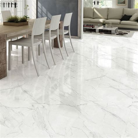 White Marble Effect Gloss Ceramic Floor Tile - Image to u