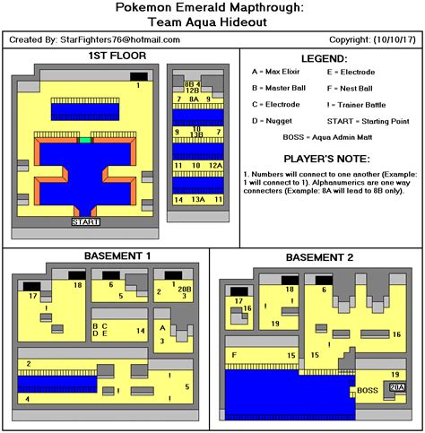 Pokemon Emerald Version Team Aqua Hideout Map Map for Game Boy Advance ...