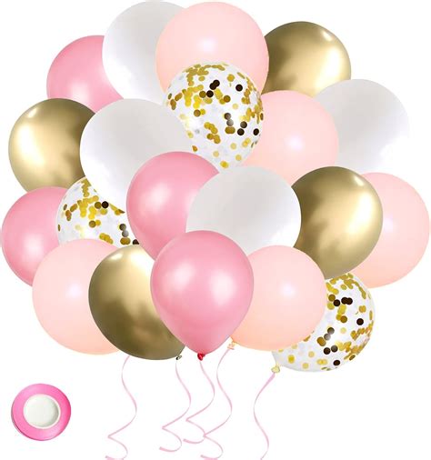 Amazon.com: Pink and Gold Balloons, 50PCS Pink White and Gold Latex ...