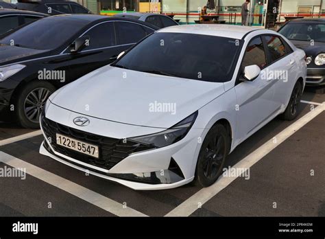 GEOJE, SOUTH KOREA - APRIL 1, 2023: Hyundai Avante sedan car in South Korea. The car was ...