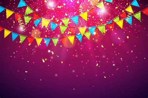 Free Vector | Celebration background with Colorful Party Flag and Falling Confetti