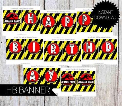 Jurassic Park Birthday Party PRINTABLE 'Happy Birthday' Banner- Instant ...