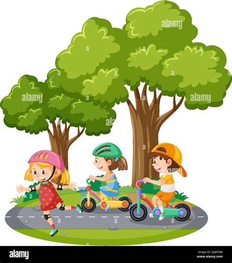 Children riding bicycle at park illustration Stock Vector Image & Art - Alamy