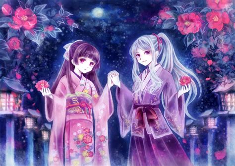 I love the purple kimono outfit the girl on the right is wearing. Girls ...