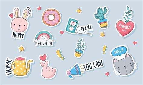 Assorted cute stickers, cards or patches 1240459 Vector Art at Vecteezy