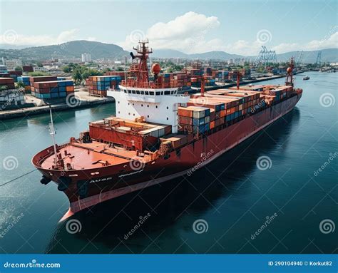 Aerial view of Cargo ship stock illustration. Illustration of crane - 290104940