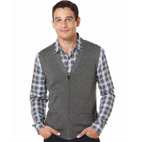 Perry ellis Cotton Zipper Sweater Vest in Gray for Men | Lyst