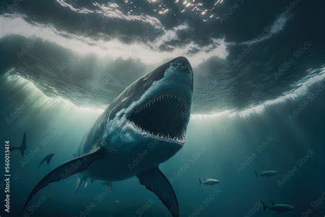 Illustration Of A Megalodon Shark, Prehistoric Sea, 51% OFF