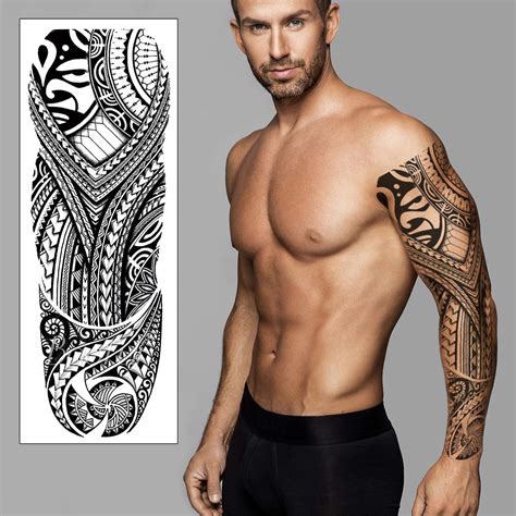 Buy Polynesian Temporary Tattoo Sleeve Transfer - Full Arm Tribal Waterproof Fake Tattoo Sticker ...