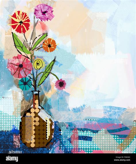 Abstract flowers painting and mixed media art background Stock Photo - Alamy