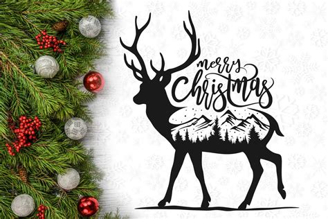 Merry Christmas Reindeer Wall Decal Svg Design (378557) | Cut Files | Design Bundles