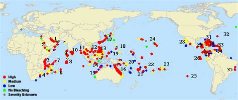 Incidence of coral reef bleaching on a worldwide scale: location of... | Download Scientific Diagram