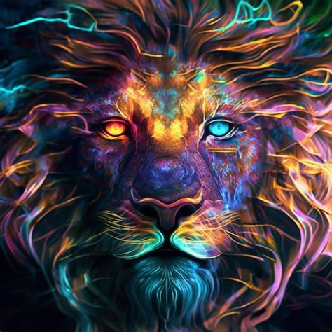 Premium AI Image | A colorful lion with blue eyes and a yellow eye