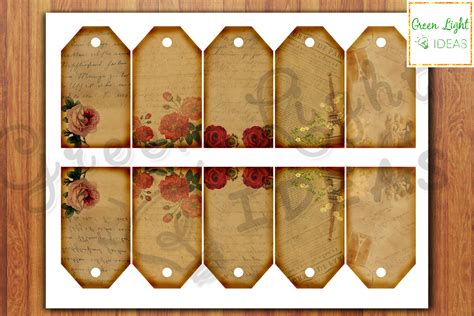 Printable Vintage Script Gift Tags, Junk Journal Floral Tags By Green ...