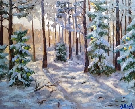 Pine Tree Painting Original Art Snow Winter Forest Artwork 16 | Etsy