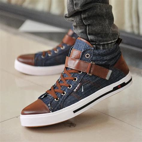 Fashionable casual high top shoes canvas shoes fashion trend denim shoes popular men's gommini ...