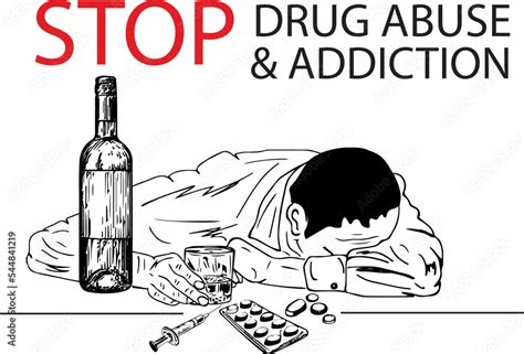 Stop Drug Abuse Sign, Stop drug addiction sketch drawing poster, drug abuse clip art and symbol ...