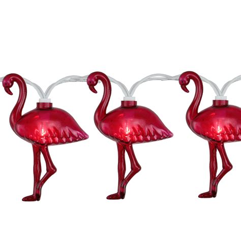 10 Pink Flamingo Summer Garden Patio Lights - 7.5 ft White Wire | Christmas Central