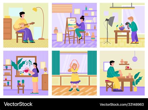 Set peoples free time activities and hobbies Vector Image