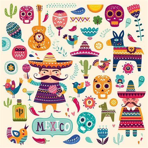 Colorful vector collection of Mexican symbols. | Mexican pattern, Mexican folk art, Mexican designs