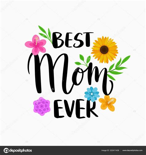 Best Mom Ever quote for Happy Mother's Day poster card template design with modern calligraphy ...