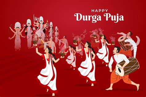 Premium Vector | Illustration of people celebrating Happy Durga Puja Subh Navratri with Dhunuchi ...