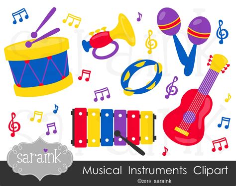 Music Clip Art Instruments Clipart Music Notes Clipart Digital Clip Art Downloadable Art Drum ...